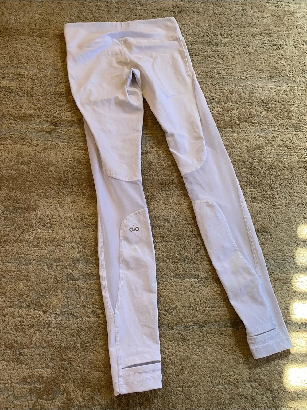ALO Yoga White Coast Stirrup High-Waist Mesh-Panel Leggings: Small
